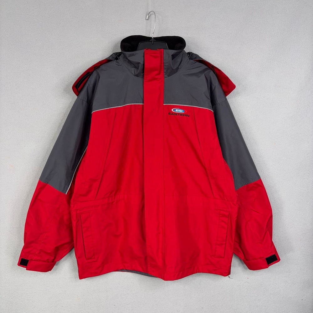 Eastern Mountain Sports Ski Jacket Mens Medium Red Gray Hooded Gorpcore Outdoor